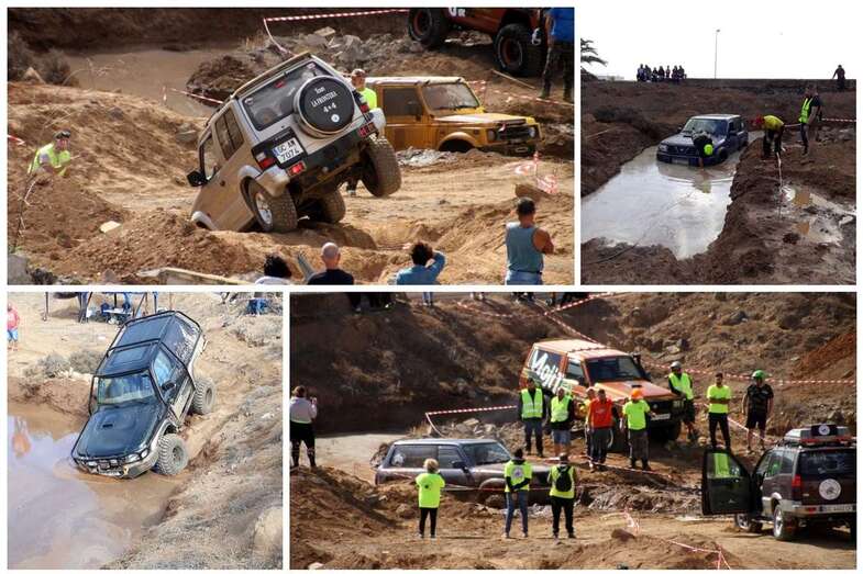 Diferentes momentos de la primera prueba de trial de vehículos 4x4 de las fiestas de San Gregorio (Foto TA)